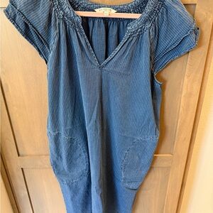 Blue Striped V-Neck Dress